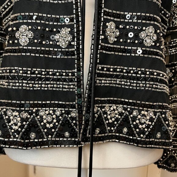 Jovani New York 100% Silk Black Beaded Formal Jacket with tie front, Size M/L? - Picture 3 of 16
